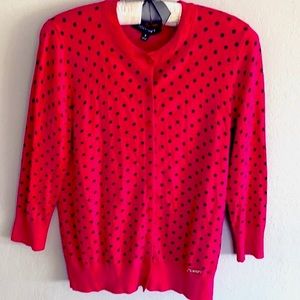 ELLEN TRACY RED/BLACK POLKA DOTS SWEATER/CARDIGANS